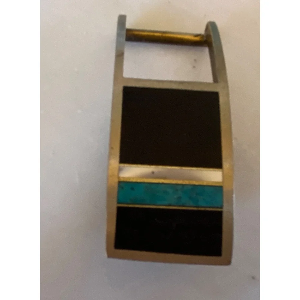 MIKE ROGERS Artist Custom Belt Buckle Albuquerque, NM, Vintage Brass Turquoise